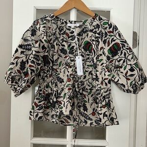 NWT Love The Label Anthropologie Nikita Babydoll Puff  Top Willow Black Print